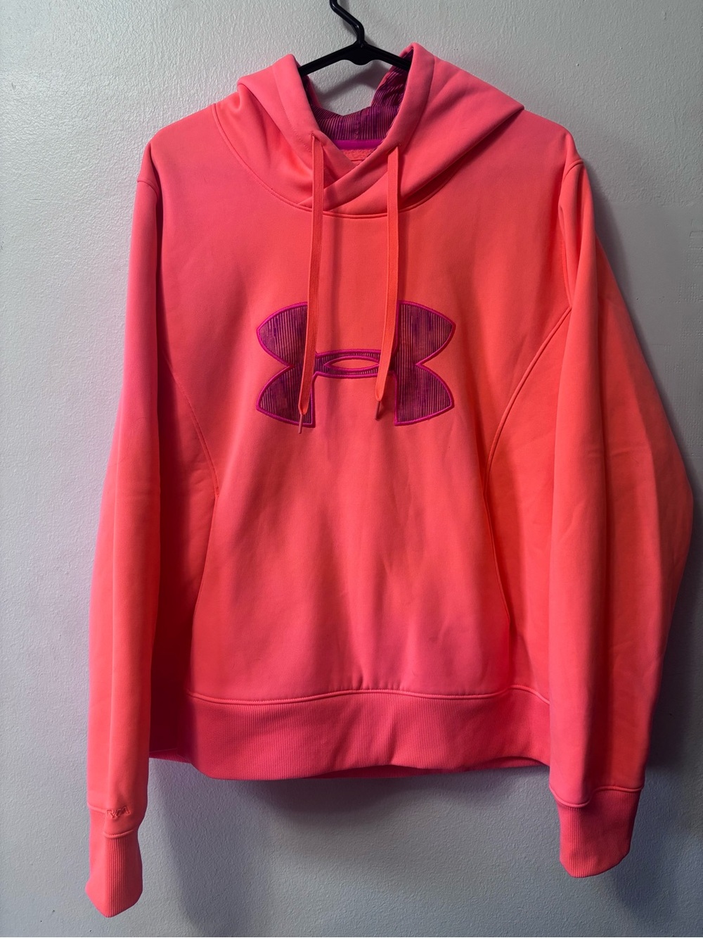 Under Armour Women's Neon Coral Pullover Hoodie with Pink Logo
